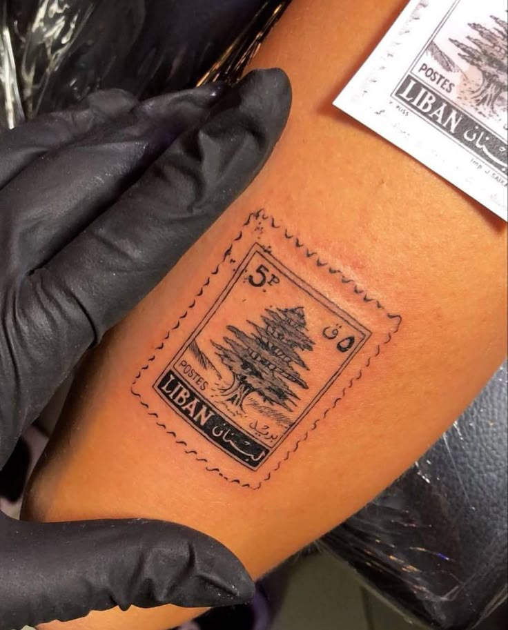 Lebanese postal stamp tattoo