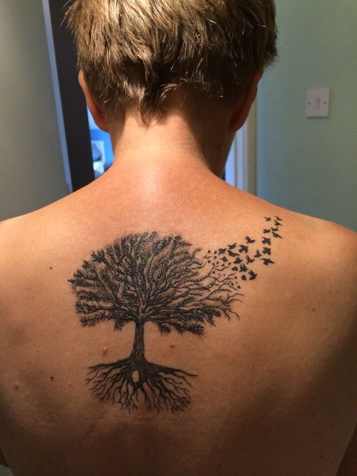 Oak tree and bird tattoo.