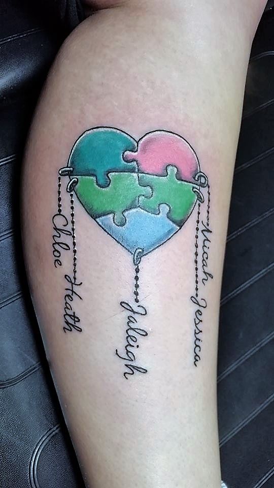puzzle #birthstone #names #familytattoo #kids #heart #color #tattoo #studio13tattoomg