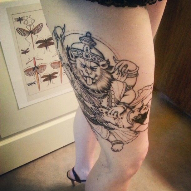 thightattoo #tattoos #tattoo #thighpiece #unfinished #hindutattoos # narasimha #vishnu #avatar #hiranyakasipu #legtattoo #tattooedgirls #healed