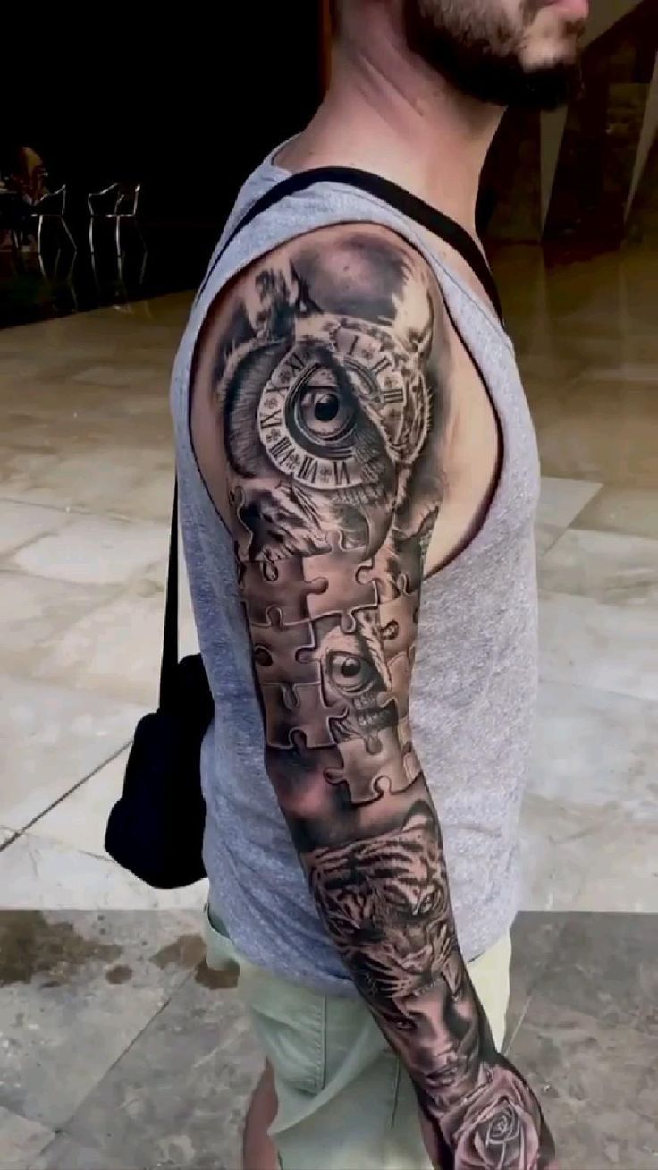 Full Sleeve Tattoo - Arm Tattoo Ideas - Men's tattoo - Hustle Ink 👑