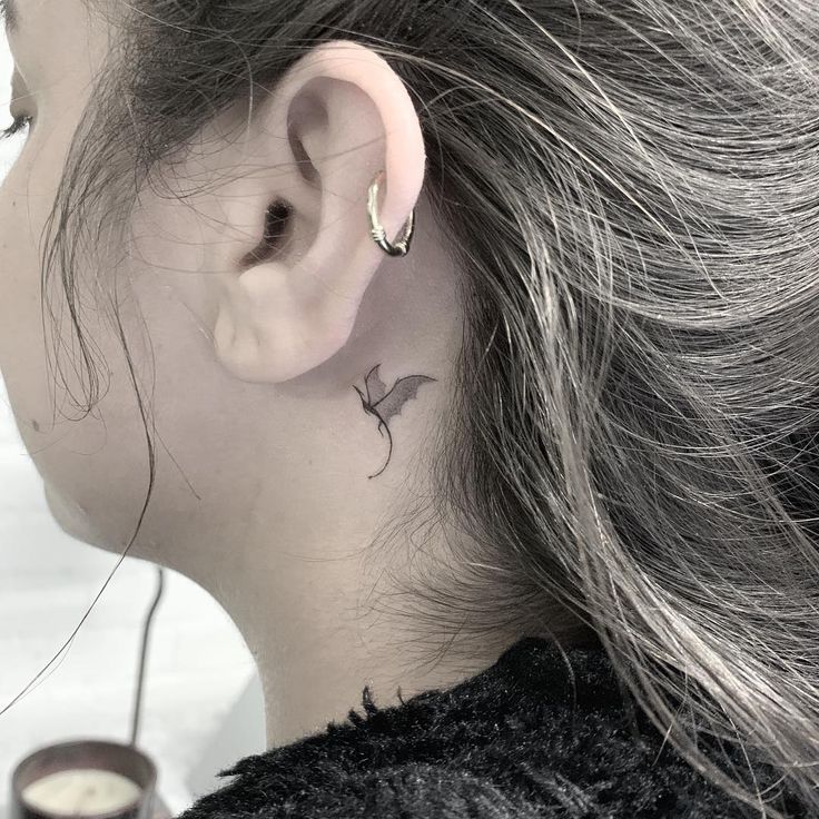 Fine Line Micro Detailed Dragon Behind Ear Tattoo by NAL