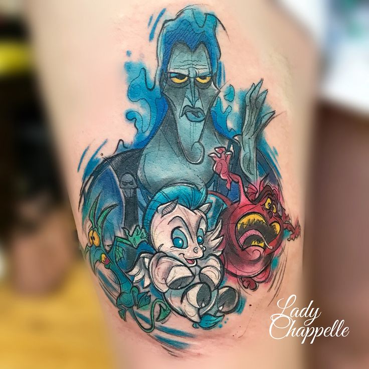 ladychappelletattoos on Instagram: “▪️Hades, pain, panic and little baby  Pegasus 💙 #herculestattoo #ha… | Disney