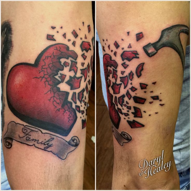 Shattered heart tattoo.