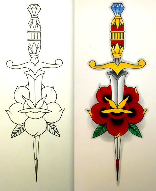 Dagger Outline Tattoo Design