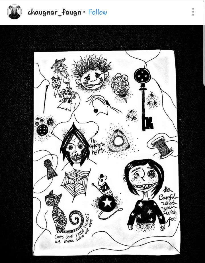 Coraline Inspired Tattoo Flash Sheet