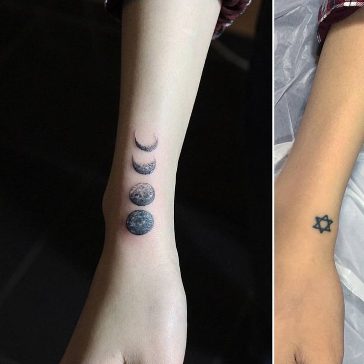 Lunar phases covering up a Star of David tattoo.