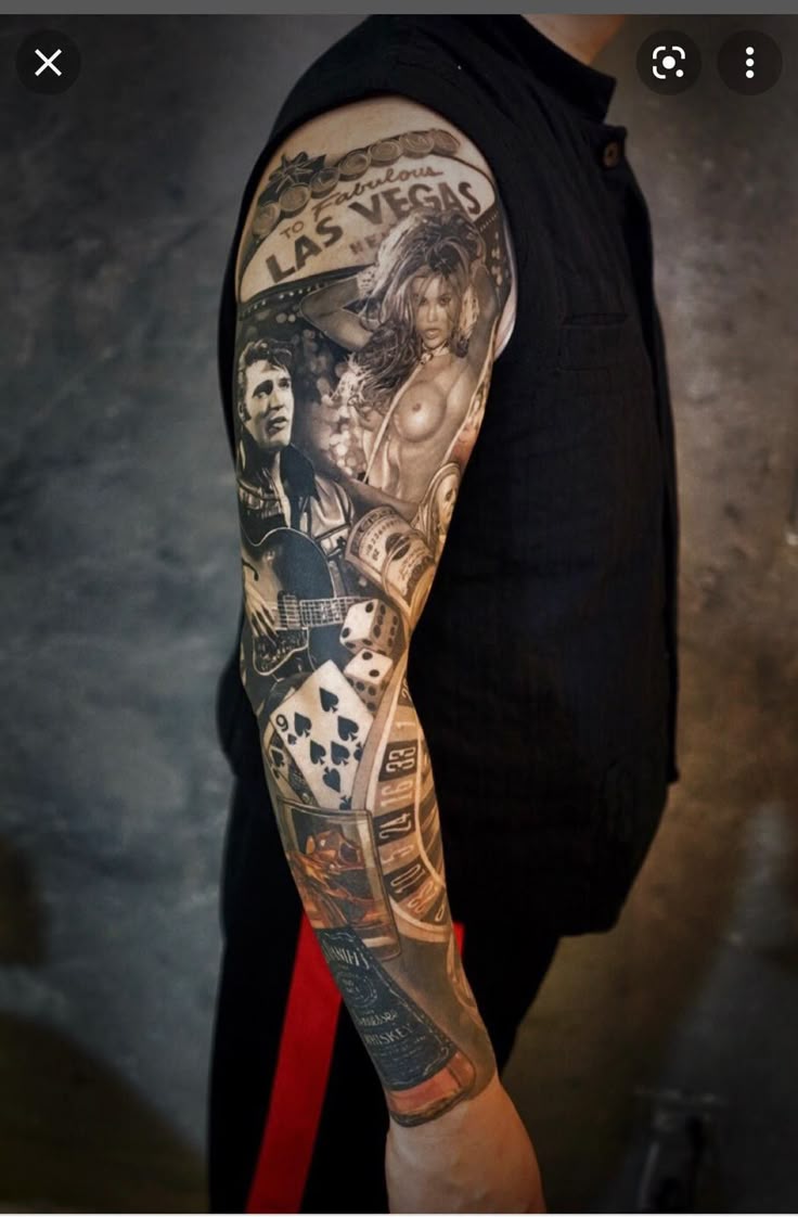 Pin by Tamás Alexa on Gyorsmentések in 2025 | Sleeve tattoos, Vegas tattoo, Full sleeve tattoos
