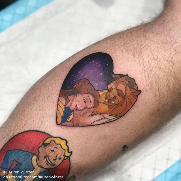 A little bloody beauty and the beast romance tattoo for