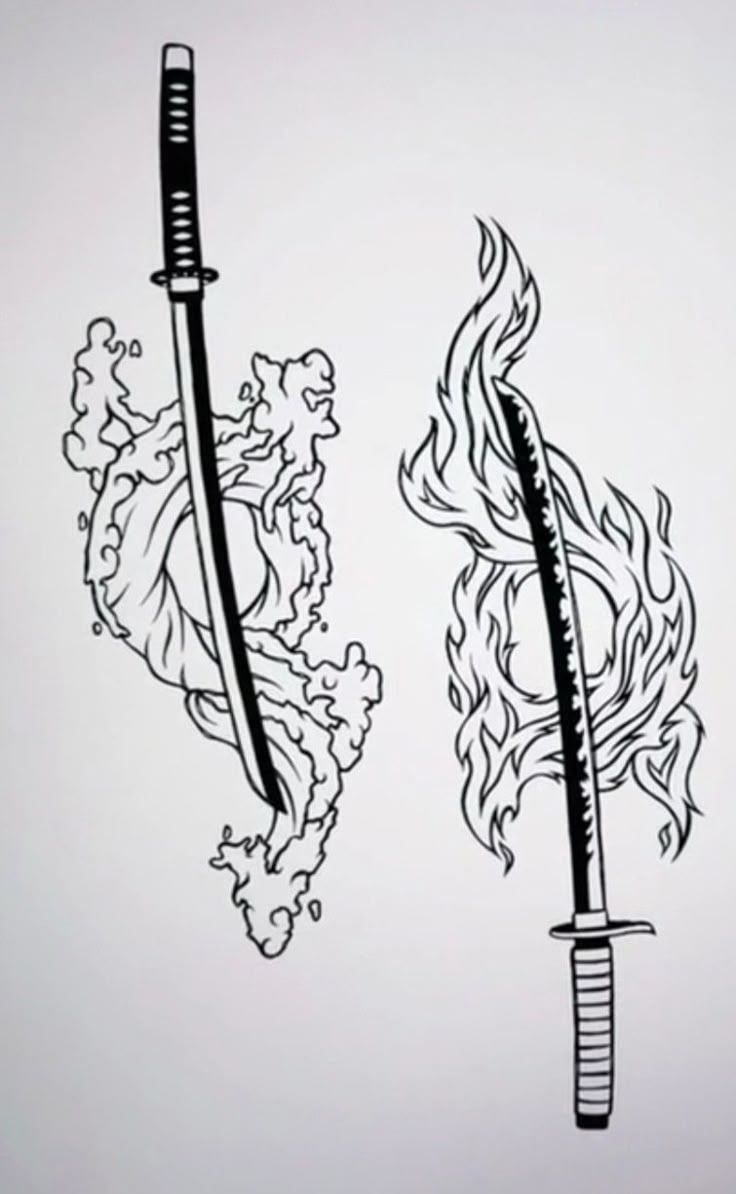 water fire sword tattoo design demon slayer