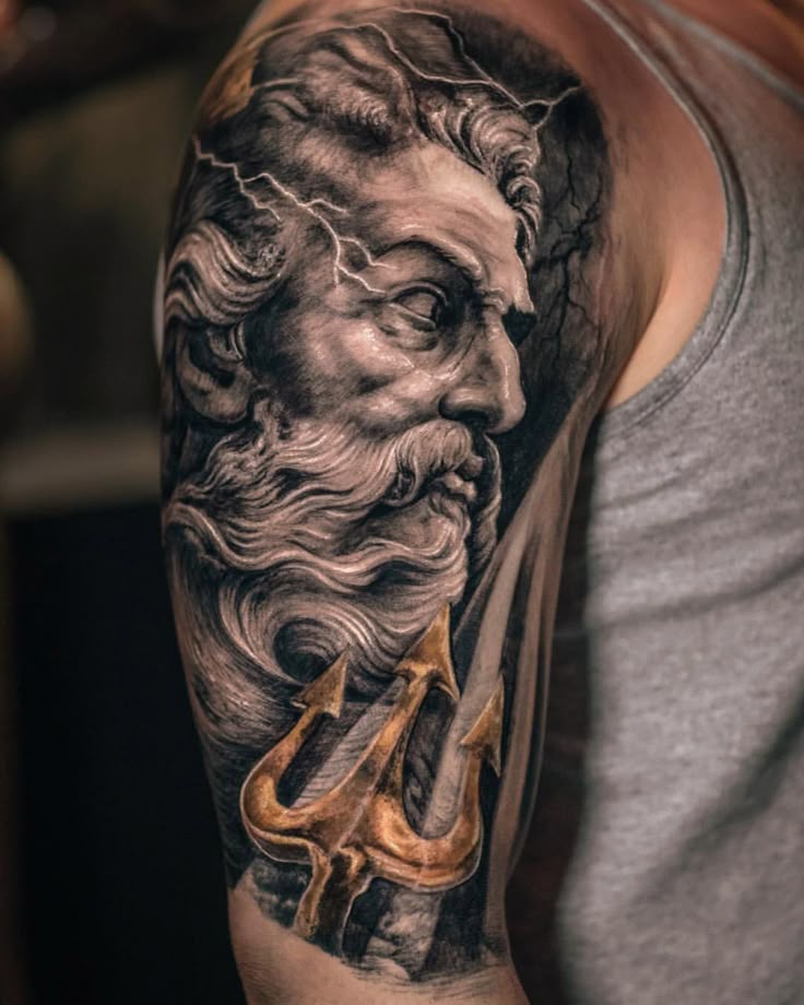 Hades tattoo design inspiration. | Poseidon tattoo, Zeus tattoo, Best  sleeve tattoos