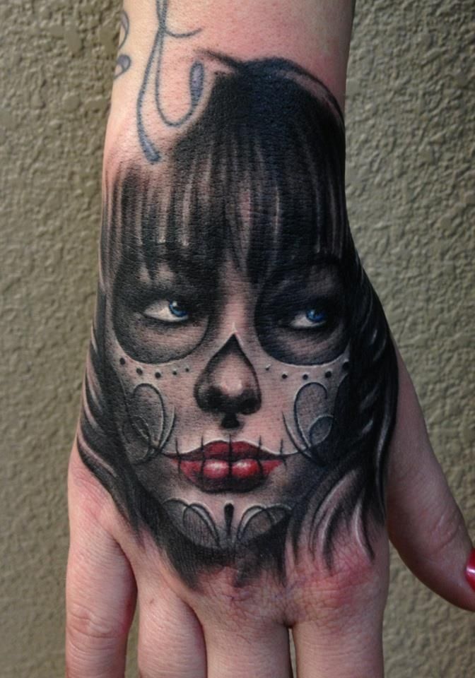 Day of the Dead hand tattoo, Dia de Los Muertos by Carl Grace