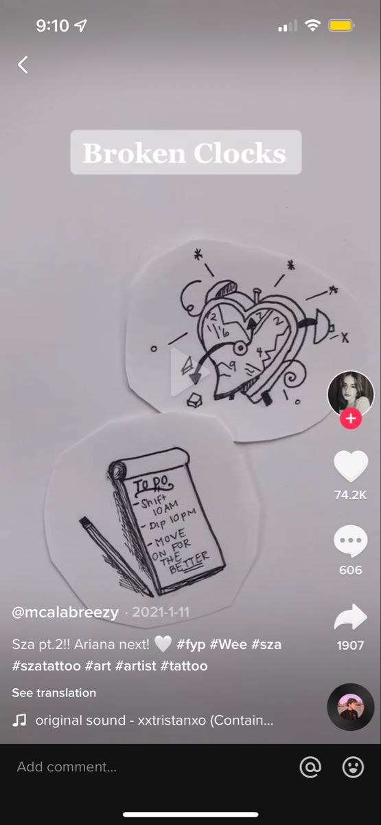 broken clocks tattoo sza