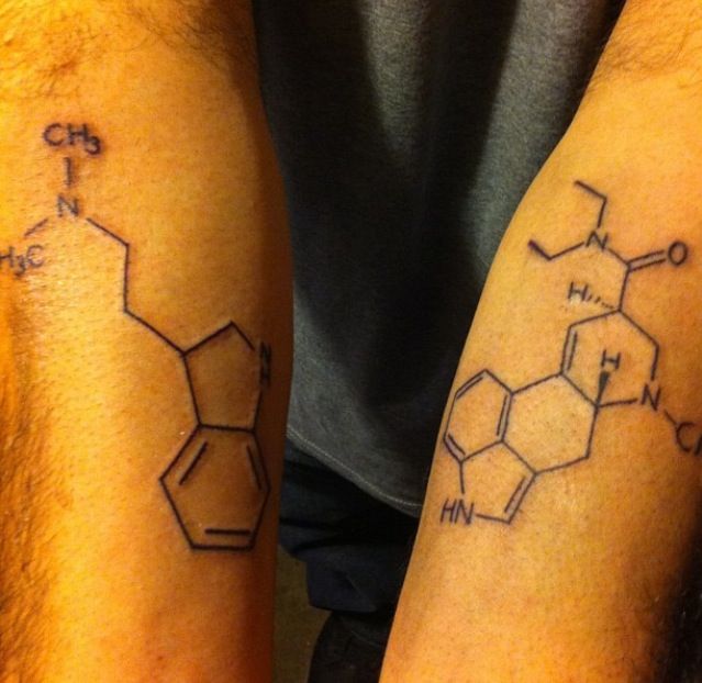 dmt molecule on my right arm #lsd molecule on my left arm