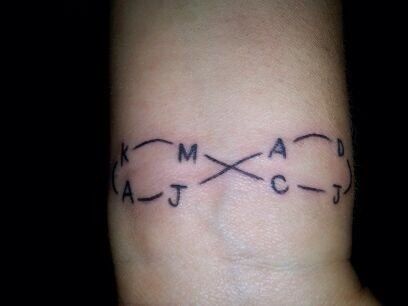 Infinity sign tattoo with all my nephews & nieces initials. Eternal love!