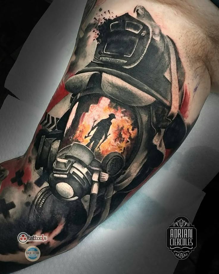 Firefighter tattoo by @adriancier who is currently on the road. Visit his  page…