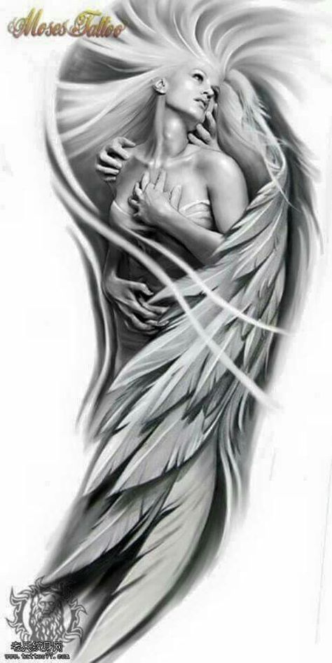 Angel sleeve tattoo, Fallen angel tattoo, Angel tattoo designs
