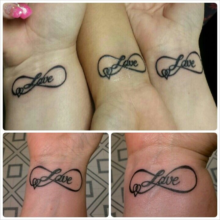 Love" tattoo! Complete with a heart, and infinity! One word to connect  three ladies connected with the love of friendship!