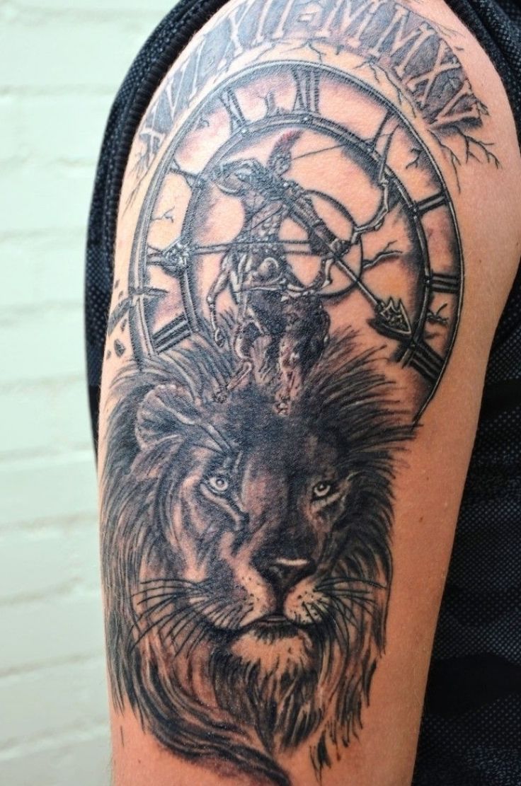 Tattoo #Zodiac sign #Lion #Sagittarius #Clock ...