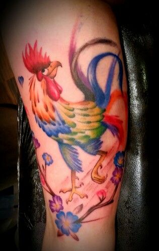 Watercolor rooster tattoo