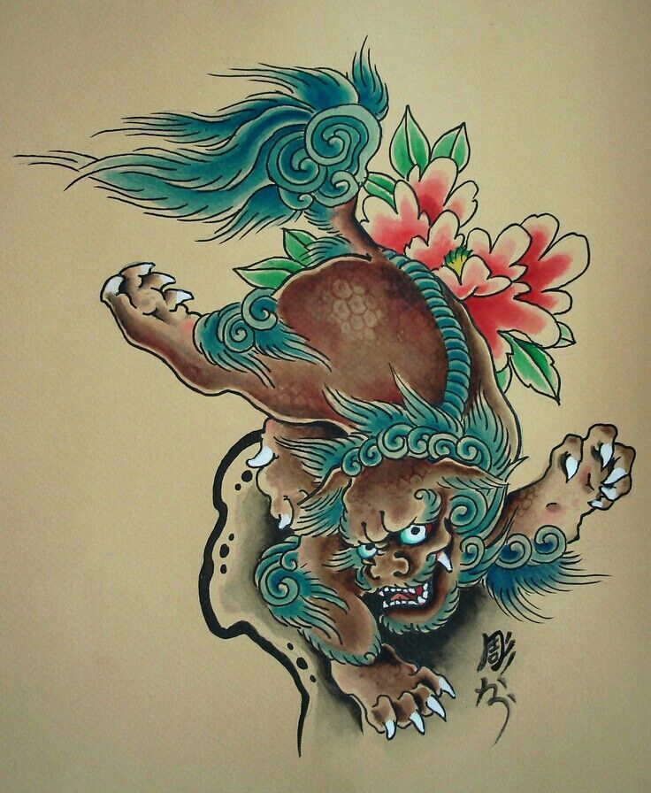 Foo dog tattoo, Japanese foo dog, Lion tattoo design