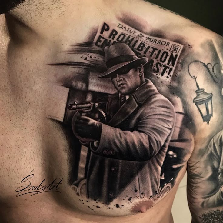 Prohibition chest piece in progress... #gangster #prohibition #tattoo # tattoos #tattooart #art #artist #tattoolover #blackandgreytattoo…