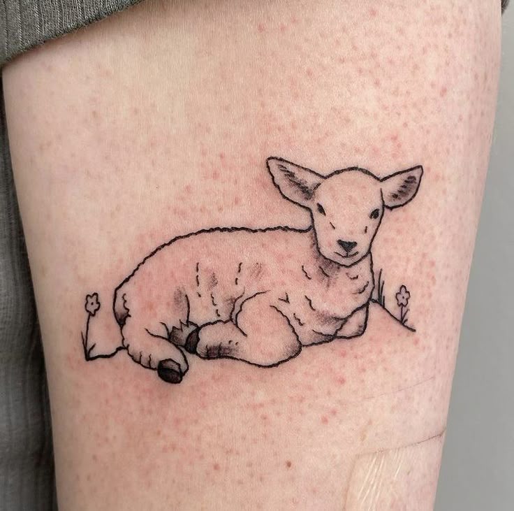 Vintage Lamb Tattoo on Thigh