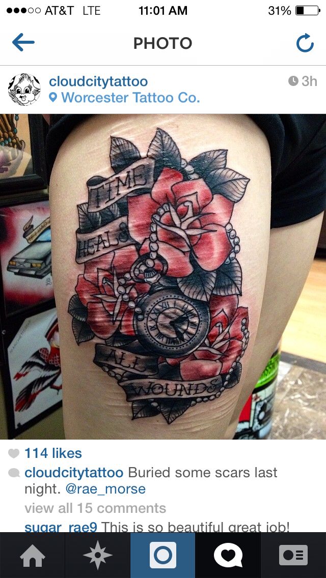 Thigh tattoo scar cover up