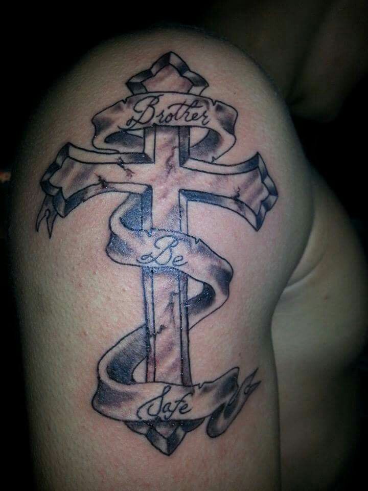 Cross with banner tattoo By me at Finest of Lines Tattoo Company | Cross tattoo  designs,