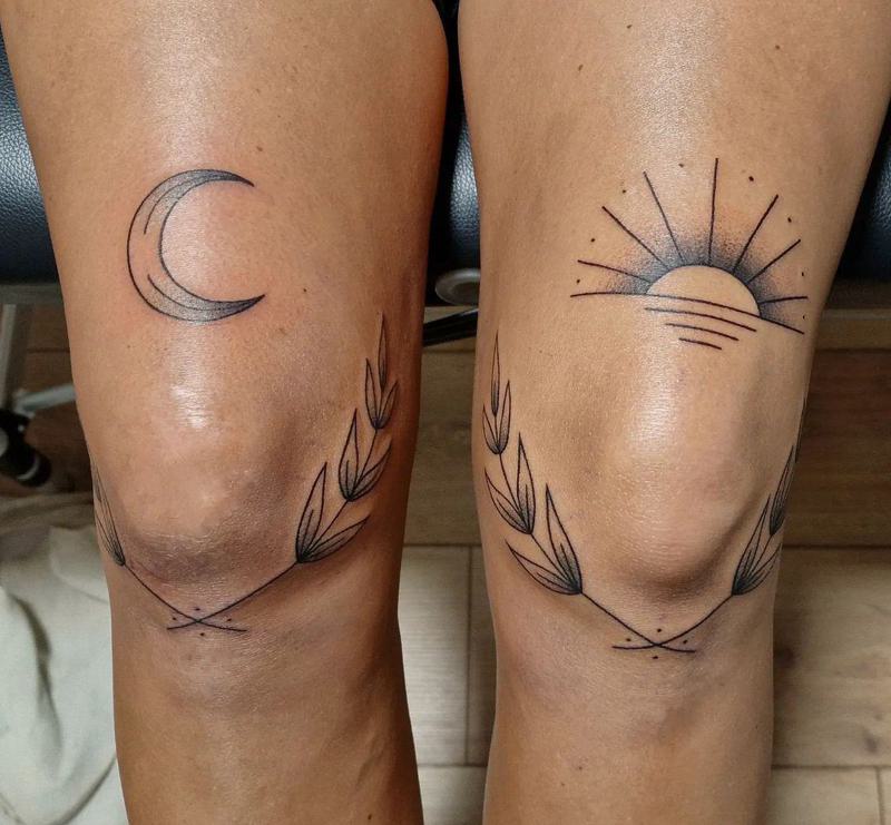 Sun Moon Knee Tattoo
