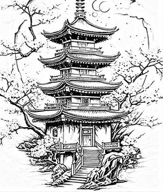 Discover 19 Temple Tattoo and Japanese Pagoda Tattoo Ideas | samurai temple tattoo, chinese house tattoo, japanese castle tattoo and more