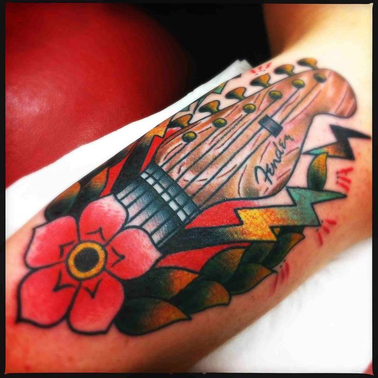 Traditional tattoo guitar, Traditional tattoo, Guitar tattoo