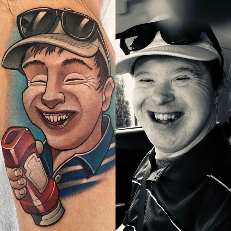Memorial tattoo for brother with Down's syndrome by the best new school  tattoo artist Cracker Joe Swider who works out of a shop in New Milford, CT  www.crackerjoestattoo.com