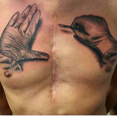 This patient's midline sternotomy scar (for an open heart surgery) turned  into the most epic tattoo! #anatomy #medical #medicine #tattoo #tattoos # ideas #heart #surgery