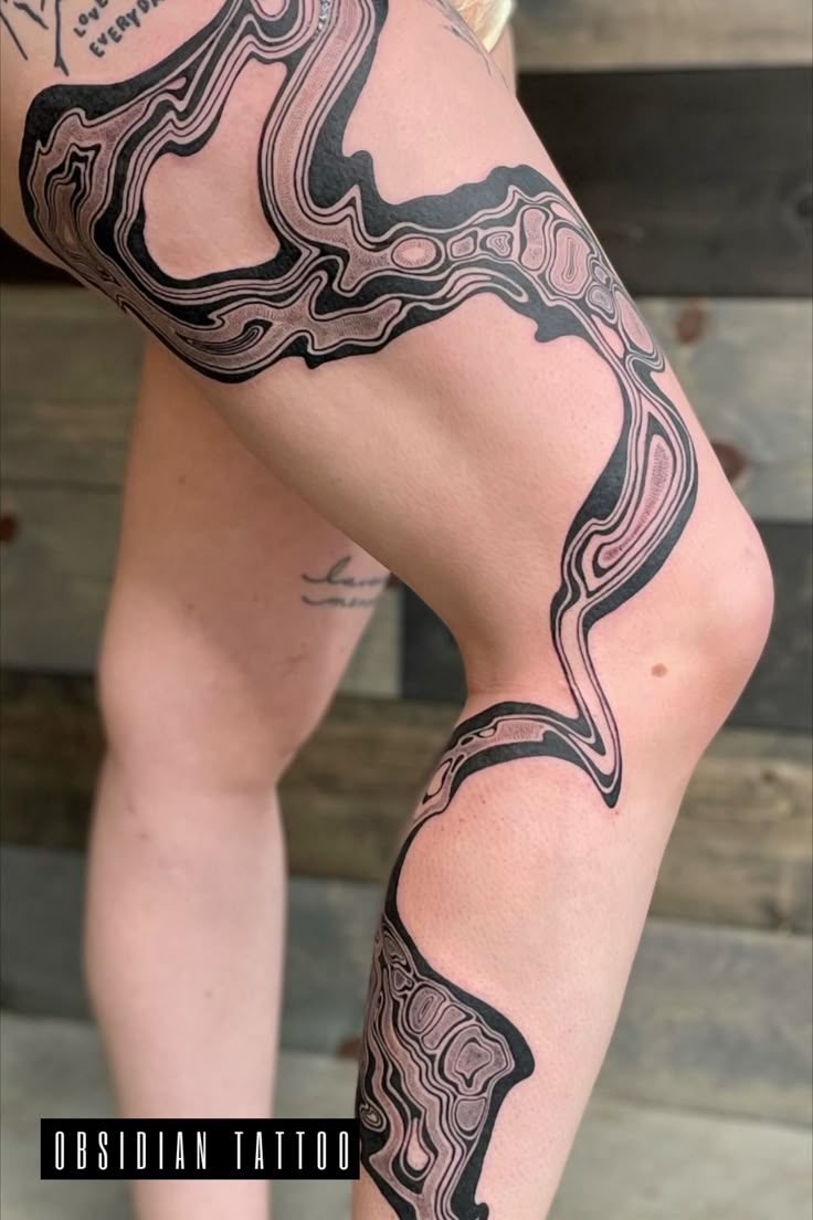 Body Contour Psychedelic Full Leg Tattoo