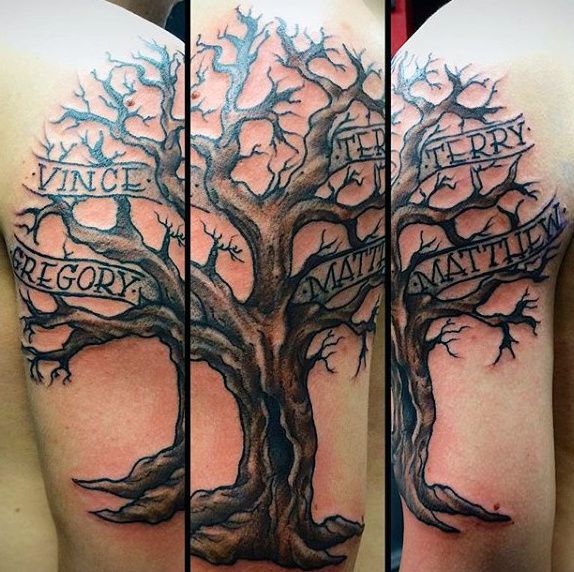 59 Emotive Family Tree Tattoo Designs for Men