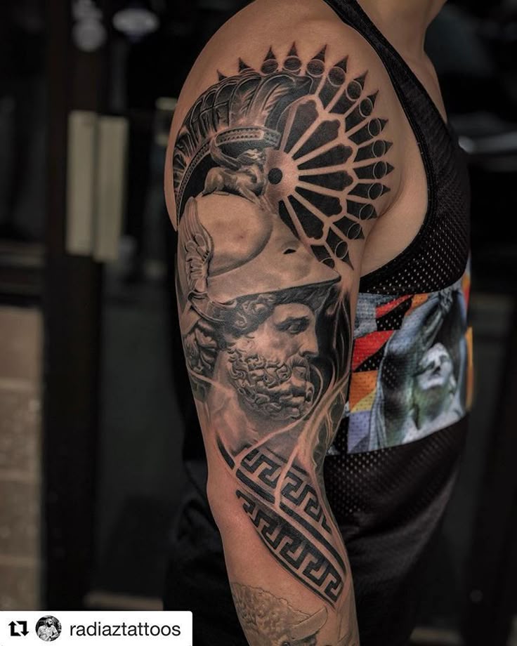 Gameface tattoo 2.0 on Instagram: “#Repost @radiaztattoos with @get_repost  ・・・ Ares statue healed up! More to come on this arm ! . -For appointments  :…”