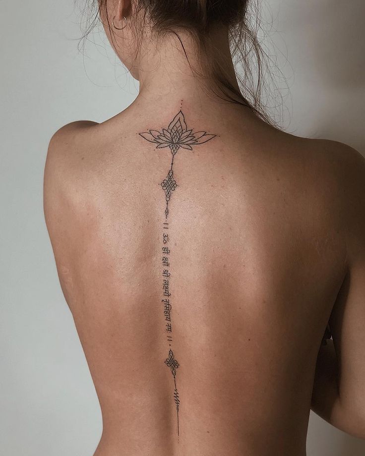 HAND POKE TATTOO on Instagram: “Mantra Lakshmi #stickandpoke #handpoke  #handpoketattoo #stickandpoketa… | Spine tattoos for women,