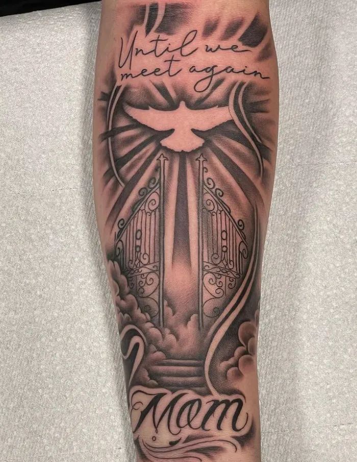 Bird With Gates Sign Tattoo