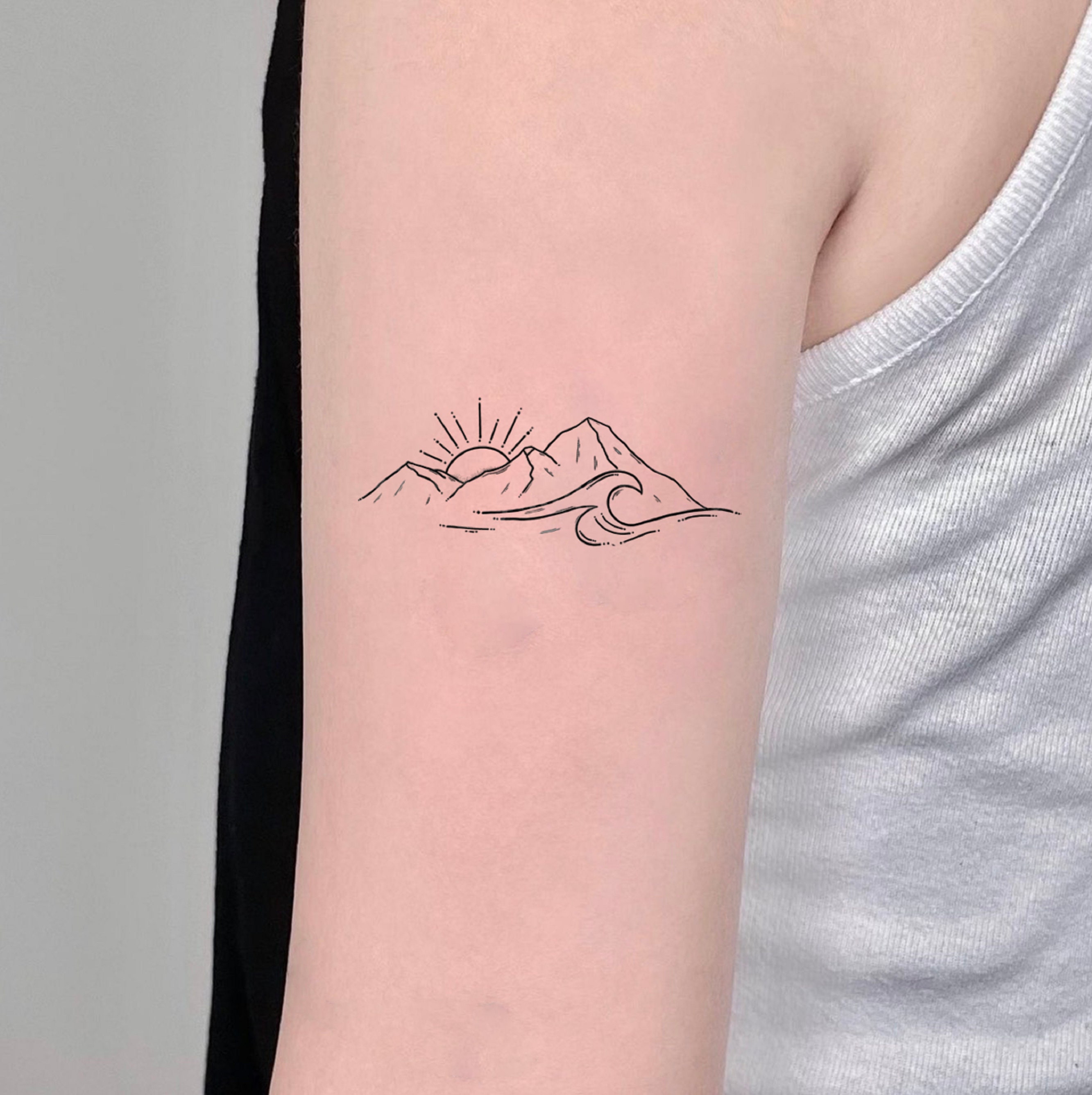 Wave and Mountain Tattoo Simple