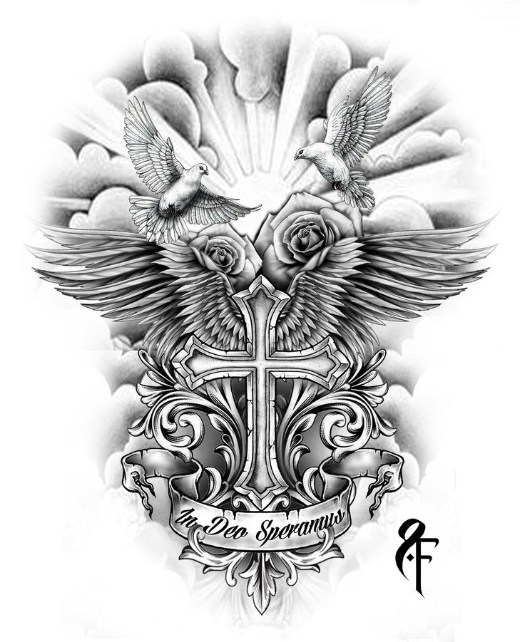 Cross with Wings 'In God We Trust' Tattoo
