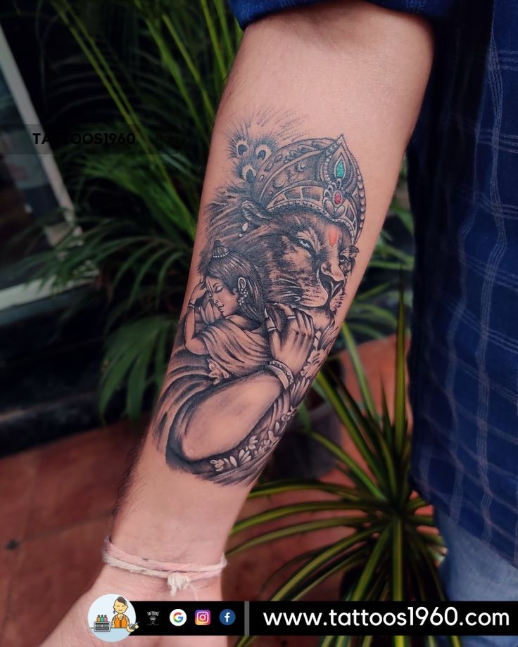 Lord Vishnu avatar Narasimha with pralhad tattoo #lion #man #designs  #ancient #india #religious #tat