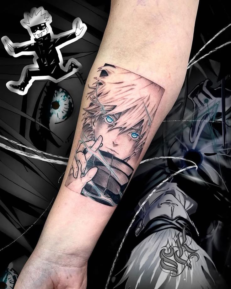 Anime Tattoos on Instagram: "Follow -> @sadkaya [Gojo • Satoru] • [Jujutsu  Kaisen] • • • • • • • • #amsterdamtattoo #mangatattoo #animetattoo  #animedrawing #m… | Tatuaje texto, Tatuaje de star wars, Tatuaje bleach