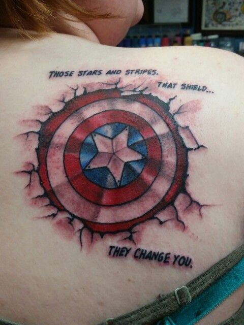 Captain America tattoo by Nick at Blue Line Tattoo in La Crosse, WI