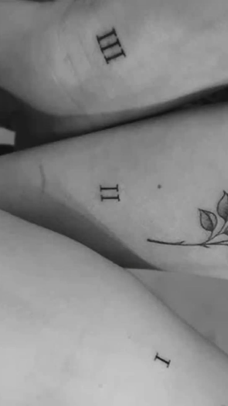 Friendship tattoo ideas. Roman number tattoo. Matching friends tattoos.  Minimalist tattoo. Trio.
