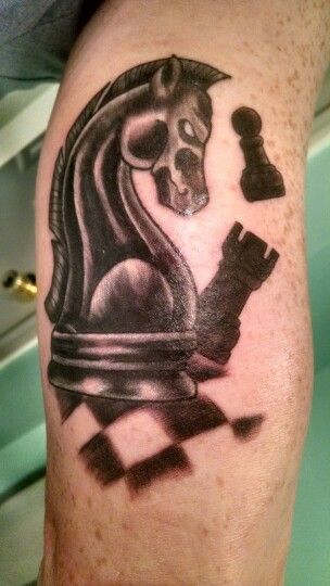Tony's chess tattoo. Done by Jacob at Skinworx Pelham, Alabama