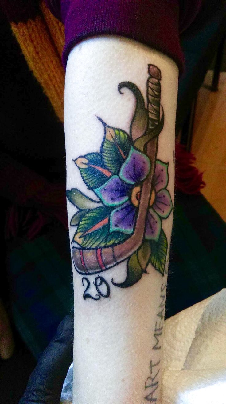 Had this done yesterday. Hockey was and still is a massive part of my life.  #icehockey #traditionaltattoo #flower