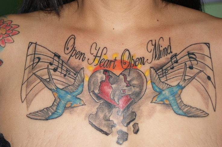 Amazing story behind a tattoo) This is for my daughter who had Open Heart  Surgery , For a Congenital Heart Defect.Anew heart emerges, a sun  represents new beginnings, the musical notes because