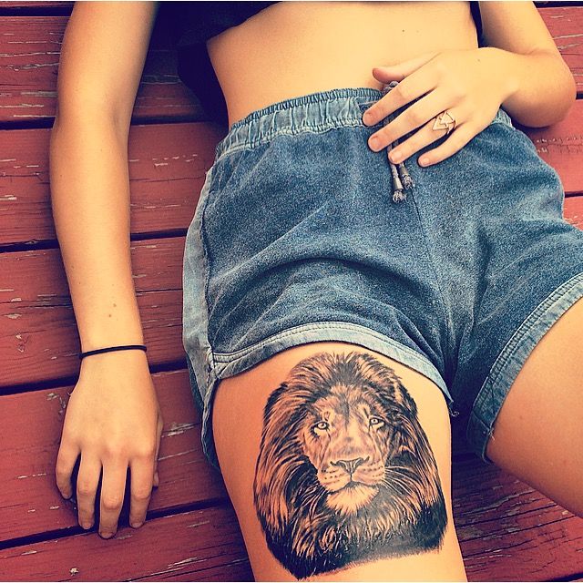 Lion of Judah thigh tattoo