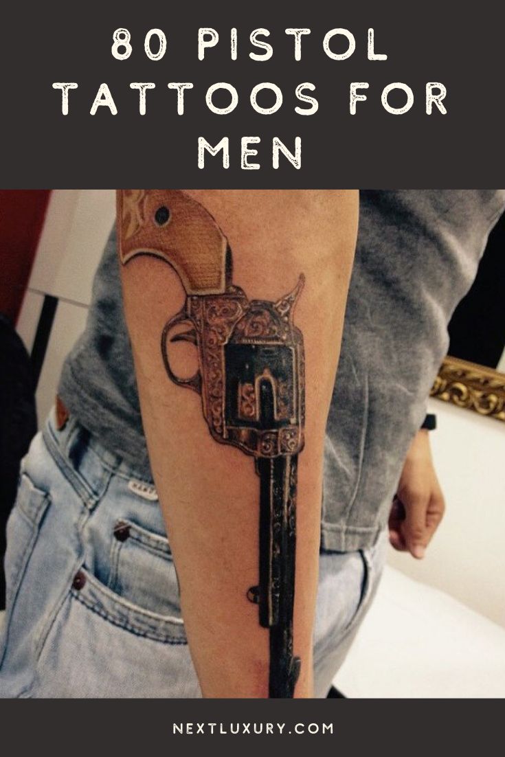 80 Pistol Tattoos For Men - Manly Sidearm Designs